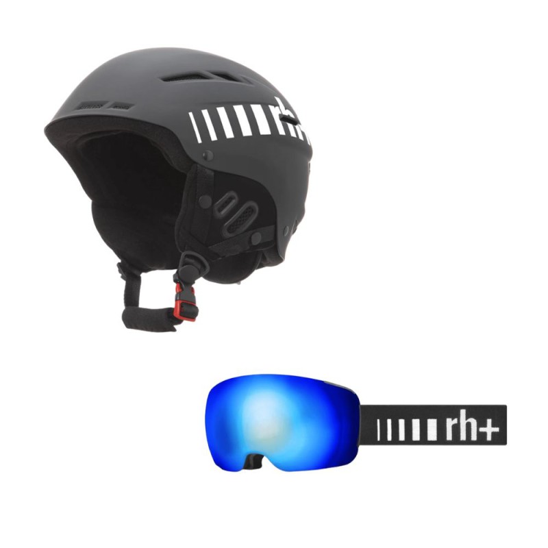 PACK CASCO RH+ RIDER COLOR NEGRO-BLANCO Y MASCARA RH+ GOTHA AZUL (XS-M)